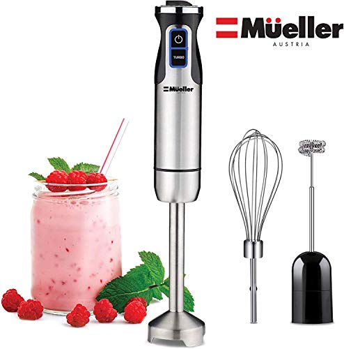 Product Cover Mueller Austria Ultra-Stick 500 Watt 9-Speed Immersion Multi-Purpose Hand Blender Heavy Duty Copper Motor Brushed Stainless Steel Finish With Whisk, Milk Frother Attachments, Silver