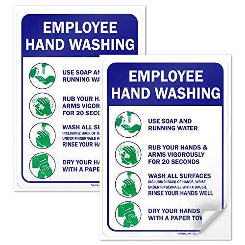 Product Cover Employees Hand Washing Sign, 10x7 4 Mil Sleek Vinyl Decal Stickers, Weather Resistant Long Lasting UV Protected and Waterproof Made in USA by Sigo Signs