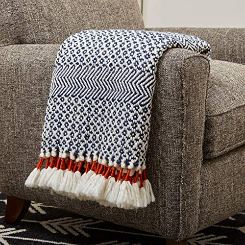 Product Cover Rivet Modern Hand-Woven Stripe Fringe Throw Blanket, Soft and Stylish, 50