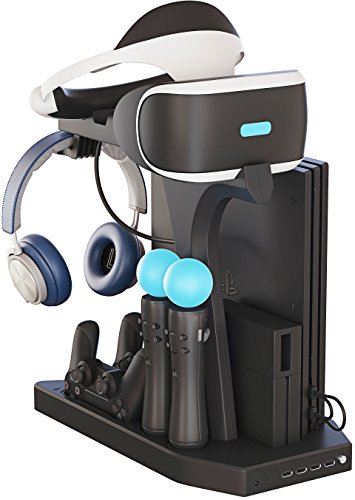Product Cover Skywin PSVR Charging Display Stand - Showcase, Cool, Charge, and Display your PS4 VR - Playstation 4 Vertical Stand, Fan, Controller Charger and Hub