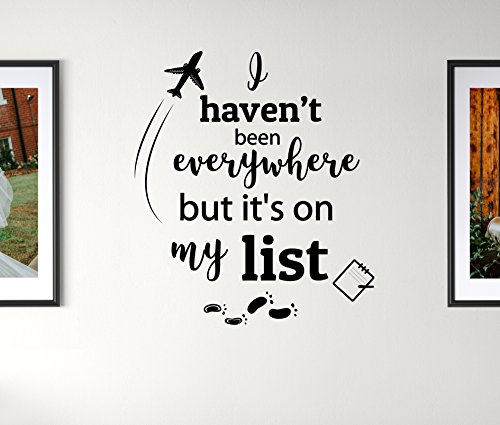 Product Cover Earthabitats Travel Wall Decal Quote - I Haven't Been Everywhere But It's On My List - Inspirational Motivational Wall Art, Vinyl Lettering Wall Stickers for Office Living Room Home Decor
