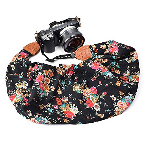 Product Cover LIFEMATE Scarf Camera Strap,DSLR Camera Strap Universal Neck Strap,Fabric of Bohemia Floral Scarf Camera Strap (Black red Flower)