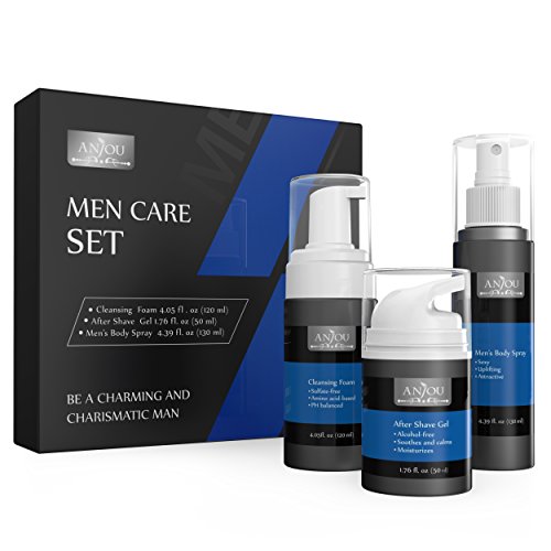 Product Cover Anjou Men Care Kit for Father's Day, 1 x Face Cleansing Foam, 1 x After Shave Gel and 1 x Cologne Body Spray for Men, Skincare Set for Sensitive Skin