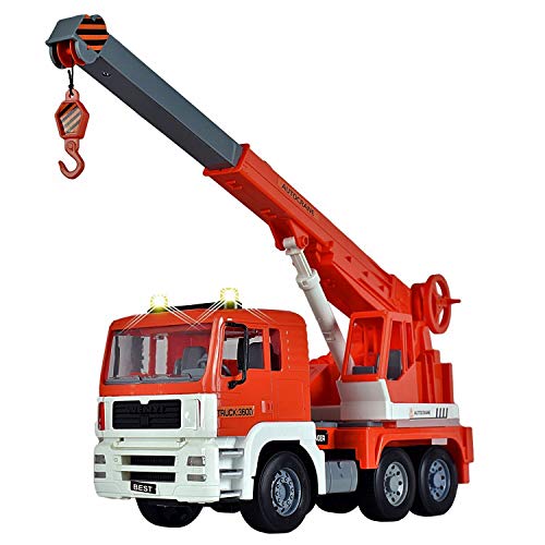 Product Cover WolVol Friction Powered Construction Crane Truck Toy with Lights and Sounds for Kids, Crane arm can Expand to 18 inches