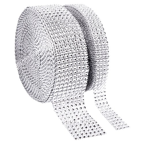 Product Cover 1 Roll 8 Row 10 Yard and 1 Roll 4 Row 10 Yard Acrylic Rhinestone Diamond Ribbon for Wedding Cakes, Birthday Decorations, Baby Shower Events ,Party Supplies, Arts and Crafts Projects (2 rolls Silver)