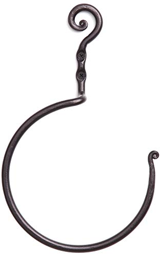 Product Cover RTZEN Wrought Iron Hand Towel Rack Holder | Decorative Black Rot Swirl Ring Hanger for Bathroom, Kitchen | Wall Mount Rustic Black Metal Dish Towel Rod Décor Handmade | Easy Installation