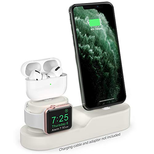Product Cover AhaStyle 3 in 1 Charging Stand Dock Silicone Compatible with Apple Watch, AirPods Pro/AirPods/AirPods 2 and All iPhone Models [Original Cables Required-NOT Included] (Beige)