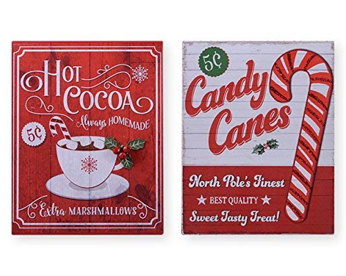 Product Cover Vintage Advertisement Hot Cocoa and Candy Canes 10 x 8 Wood Christmas Sign Plaque Set of 2