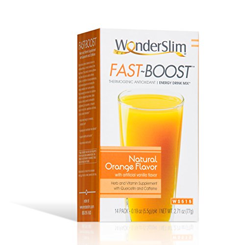 Product Cover FAST BOOST Thermogenic Energy Boosting Powder Drink Mix by WonderSlim - Antioxidant Drink Mix - With Green Tea, Ginseng, Quercetin and Gingko Biloba - Natural Orange Flavor (14 packets)