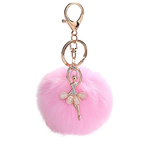 Product Cover Lisin key chain,8CM Cute Dancing Angel Keychain Pendant Women Key Ring Holder Pompoms Key Chains (Pink)