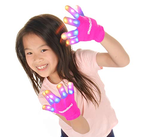 Product Cover The Noodley Flashing LED Finger Light Gloves with Extra Batteries - Kids and Teen Sized Ages 4-7 (Small, Pink)