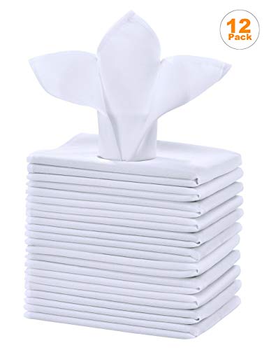 Product Cover Cieltown Polyester Cloth Napkins 1-Dozen, Solid Washable Fabric Napkins Set of 12, Perfect for Weddings, Parties, Holiday Dinner (17 x 17-Inch, White)