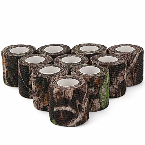 Product Cover DROK Camouflage Tape, 10 Roll 2 Inches 4.92 Yards 14.76 Feets Self-Adhesive Protective Non-Woven Fabric Stealth Duct Tape Cling Scope Wrap Military Camo Stretch Bandage for Hunting Gun Rifle Shotgun