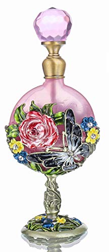 Product Cover YUFENG Vintage Perfume Bottles Empty Refillable Fancy Pink Rose Pattern Restoring Ancient Antique (Pink)