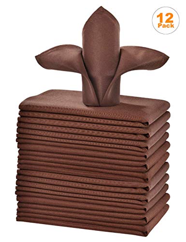 Product Cover Cieltown Polyester Cloth Napkins 1-Dozen, Solid Washable Fabric Napkins Set of 12, Perfect for Weddings, Parties, Holiday Dinner (17 x 17-Inch, Chocolate)
