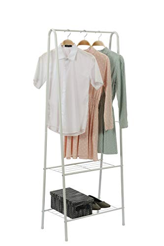 Product Cover MULSH Clothing Garment Rack Coat Organizer Storage Shelving Unit Entryway Storage Shelf with 2-Tier Metal Shelf in White, 24.0