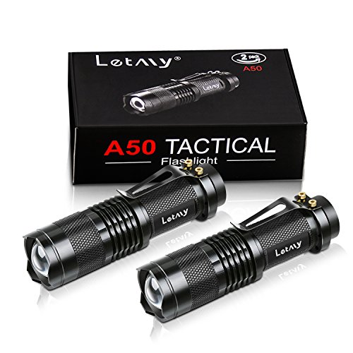 Product Cover LETMY Tactical Flashlight, Super Bright LED Mini Flashlights with Belt Clip, Zoomable, 3 Modes, Waterproof - Best EDC Flashlight for Gift, Hiking, Camping & Power Outage (2 Pack)