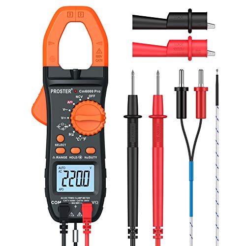 Product Cover Proster 6000 Counts Clamp Multimeter Digital Auto-Ranging Tester AC DC Current Voltage Clamp Meter with Temperature NCV TRMS Continuity Capacitance Resistance Frequency Diode Hz Test
