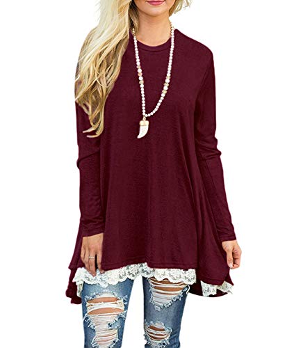 Product Cover WEKILI Women's Tops Long Sleeve Lace Scoop Neck A-line Tunic Blouse