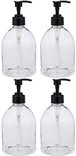 Product Cover (4 Pack with Patented Screw-On Funnel) Earth's Essentials Versatile 16 Ounce Refillable Designer Pump Bottles. Excellent Liquid Hand Soap, Homemade Lotion, Shampoo and Massage Oil Dispensers.