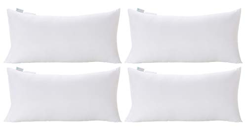 Product Cover Acanva Decorative Rectangle Throw Pillow Inserts Hypoallergenic Form Stuffer Cushion Sham Filler, 12x20, White 4 Pack