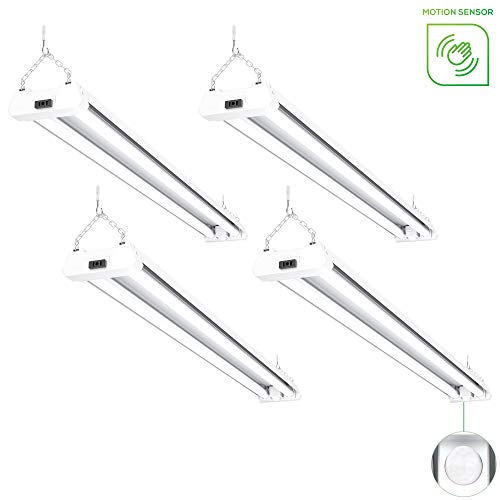 Product Cover Sunco Lighting 4 Pack LED Utility Shop Light, Motion Sensor,4 FT, Linkable Integrated Fixture, 40W=260W, 5000K Daylight, Clear Lens, Plug in, Pull Chain, Suspension Mount, Garage- ETL, Energy Star