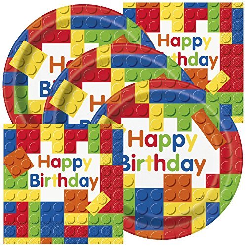 Product Cover Colorful Building Blocks Birthday Party Plates and Napkins (Serves 32)