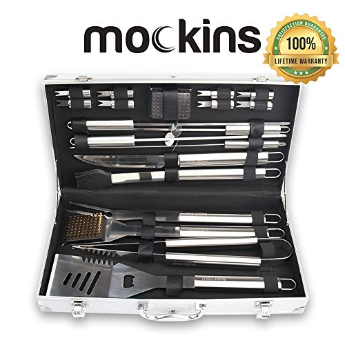 Product Cover Mockins Stainless Steel 19 Piece BBQ Grill Tools Set Includes A Variation of Heavy Duty Barbecue Grilling Utensils an Aluminum Storage Case - Grilling Accessories