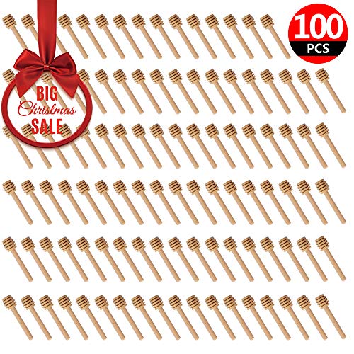Product Cover Honey Dipper,Woaiwo-q 3 Inch Small Mini Wooden Honey Sticks, Wedding Party Favors Individually Wrapped,Server for Honey Jar Dispense Drizzle Honey(100Pack)