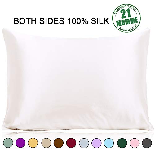 Product Cover Ravmix Silk Pillowcase for Hair and Skin Both Sides 21 Momme 600 Thread Count Hypoallergenic Mulberry Silk Pillow Cover with Hidden Zipper King Size, 20×36inches, Ivory White