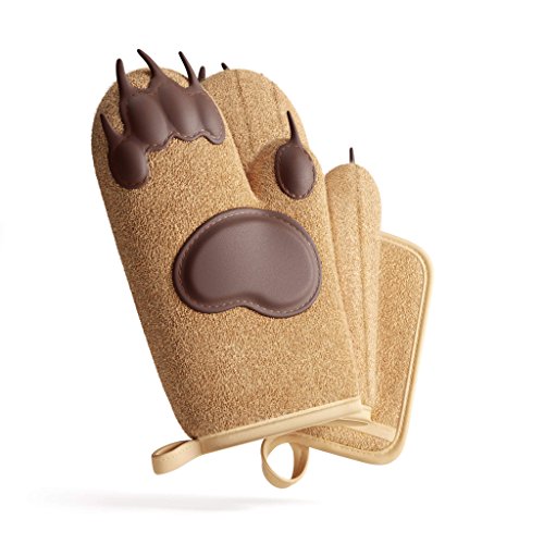 Product Cover toem Bear Paw Oven Mitts & Pot Holder Kitchen Set Set has 2 Heat Resistant Silicone Padded Gloves, 1 for Each Hand, 1 Terry Cloth Pot Holder & Free Self Adhesive Hook