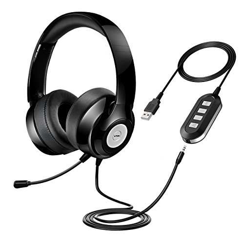 Product Cover Vtin Headset with Microphone, USB Headset/ 3.5mm Computer Headphone Headset Noise Cancelling and Hands-Free with Mic, Stereo On-Ear Wired Business Headset for Skype, Call Center, PC, Phone, Mac