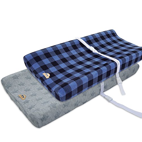 Product Cover BlueSnail Plush Super Soft and Comfy Changing Pad Cover Change Table Cradle Bassinet Sheets for Baby 2-Pack (Navy Buffalo Plaid)