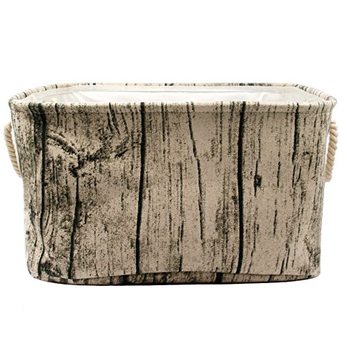 Product Cover Jacone Stylish Tree Stump Design Wood Grain Rectangular Storage Basket Washable Cotton Fabric Nursery Hamper with Rope Handles, Decorative and Convenient for Kids Rooms (Large)