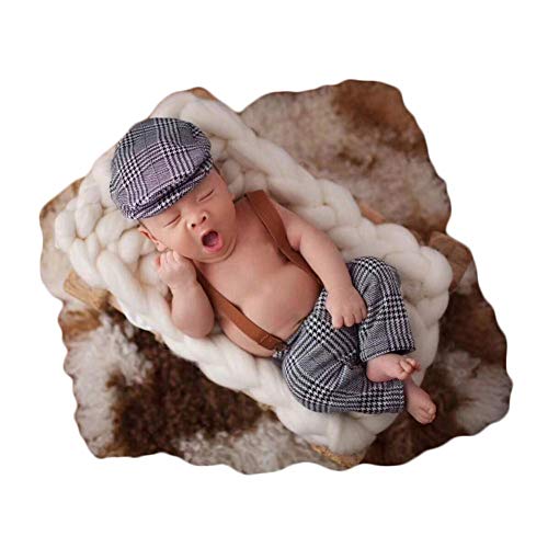 Product Cover Coberllus Newborn Monthly Baby Photo Props Stripe Cool Boys Cap Rompers Photography (Grey)
