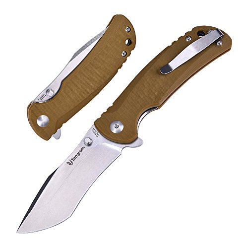 Product Cover TANGRAM Folding Pocket Knife ACUTO440 Tanto Sharp Blade Liner Lock Brown G10 Handle Flipper Knife,Kim Ning Rumble TG4001A2