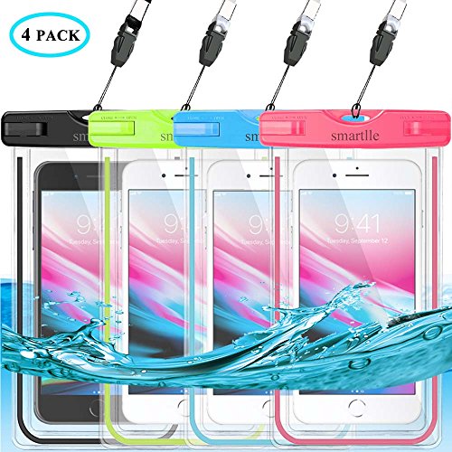 Product Cover Smartlle Waterproof Phone Pouch, Universal Waterproof Phone case, Dry Bag Outdoor Beach Bag for iPhone 11/11 Pro/11 Pro Max/XR/XS Max/X/8 7 6S Plus, Samsung Galaxy, LG, for All Phones, Luminous-4 Pack