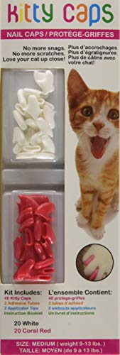 Product Cover Kitty Caps Kitty Caps Nail Caps for Cats | Safe & Stylish Alternative to Declawing | Stops Snags and Scratches, Medium (9-13 lbs), Pure White & Coral Red