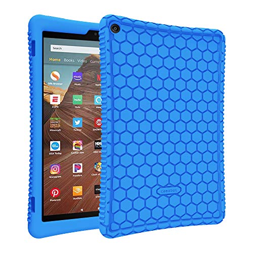 Product Cover Fintie Silicone Case for All-New Amazon Fire HD 10 (Compatible with 7th and 9th Generations, 2017 and 2019 Releases) - [Honey Comb Series] [Kids Friendly] Light Weight Shock Proof Back Cover, Blue