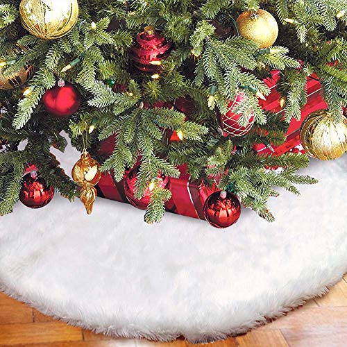 Product Cover Aytai Christmas Tree Skirt 48 Inch White Faux Fur Christmas Tree Skirt Luxury Tree Skirts for Holiday Decorations