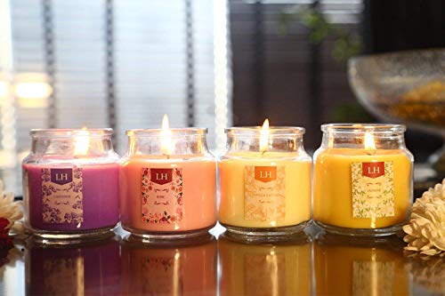 Product Cover Lighthaus Candles Set Of 4 Richly Scented Candles In Breathtaking Range Of Aromas | Vanilla Caramel, Midnight Jasmine, English Rose & Lavender Fields | Candles For Bedroom | Candles For Decoration