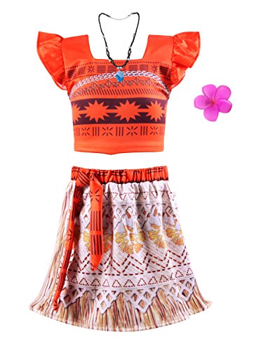 Product Cover Okidokiyo Little Girls Princess Moana Costume Two-Piece Dress up, Orange, 2 years (Tag Size 90)