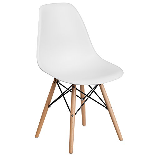 Product Cover Flash Furniture Elon Series White Plastic Chair with Wooden Legs