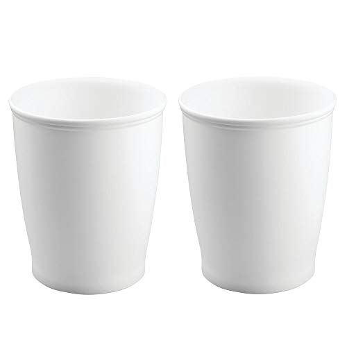 Product Cover mDesign Modern Round Shatter-Resistant Plastic Small Trash Can Wastebasket, Garbage Container Bin for Bathrooms, Kitchens, Home Offices, Dorm Rooms - 2 Pack - White