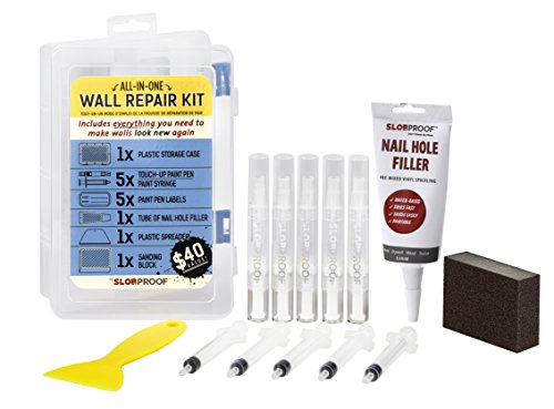 Product Cover Slobproof - Wall Repair Patch, Scratch & Dent Filler 5-Pack Kit with Refillable Touch-Up Paint Pens, Putty Knife, Spackle & Sanding Block - Use on Any Interior Surface