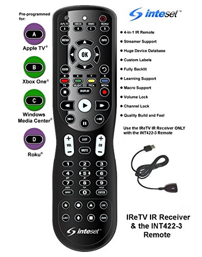 Product Cover Inteset 4-in-1 Universal Backlit Remote & IReTV IR Receiver Combo. for Streamers That Have no IR Receiver Built in, Including F-TV, Nvidia Shield (2nd Gen), Kodi, MCE and Many Other A/V Devices