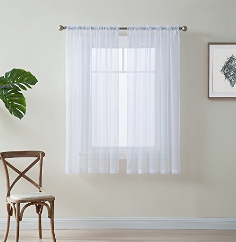 Product Cover HLC.ME White Sheer Voile Window Treatment Rod Pocket Curtain Panels for Bedroom, Kitchen and Small Windows (54 x 63 inches Long, Set of 2)