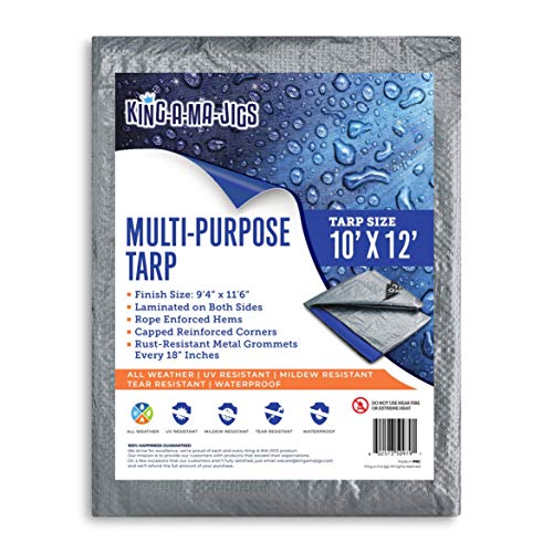 Product Cover 10x12 Tarp, Waterproof Plastic Poly 5.5 Mil Thick Tarpaulin with Metal Grommets Every 18 Inches - Emergency Rain Shelter, Outdoor Cover and Camping Use - (Reversible, Blue and Silver) (10 x 12 Foot)