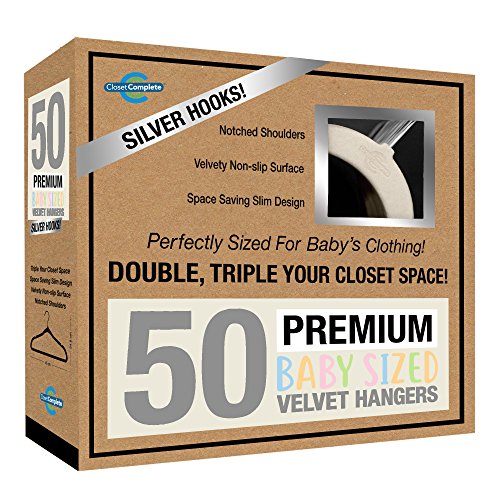 Product Cover Closet Complete Baby Size, Premium Heavyweight, Velvet Hangers Chrome Hooks, Set of 50, 50, Ivory