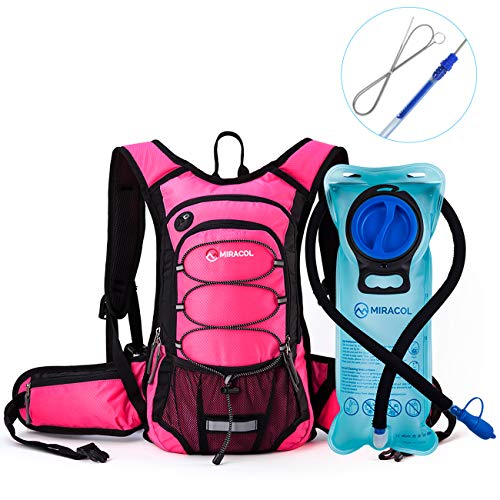 Product Cover MIRACOL Insulated Hydration Backpack Pack with 2L BPA Free Water Bladder and Long Tube Brush, Perfect Outdoor Gear for Hiking, Running, Camping, Cycling, Fits Men, Women, Kids, Children, Pink